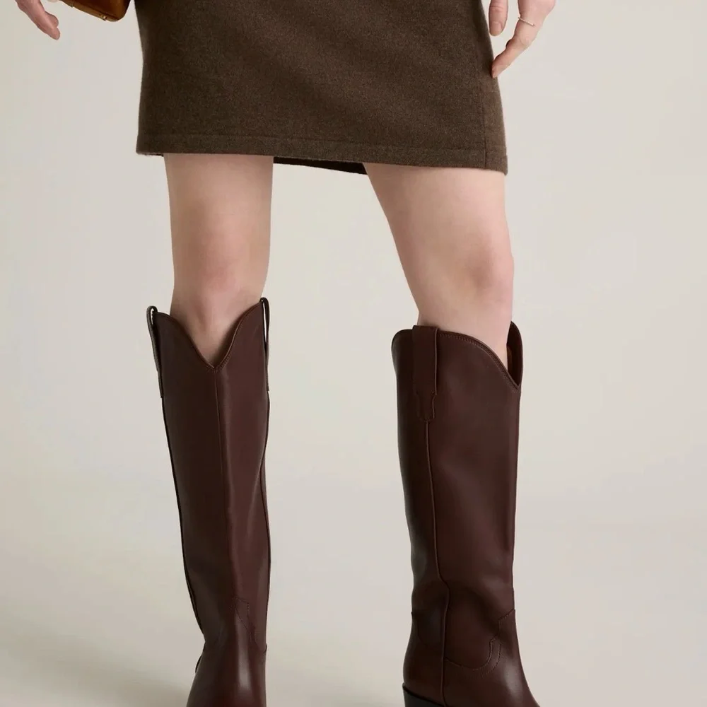 Quince Italian Leather Tall Western Boot in Espresso brown Size 8 - Picture 4 of 10